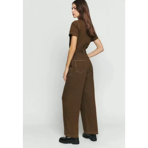 Reformation Jeans Cassidy Chocolate Brown Denim Jumpsuit - Picture 4 of 12